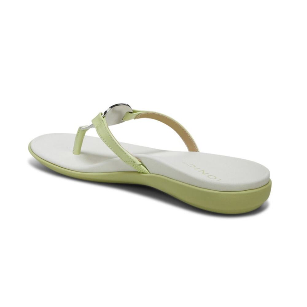 VIONIC Raysa Sandals Womens 7 Green Leather Thong Toe Post Supportive Comfort - Picture 2 of 13